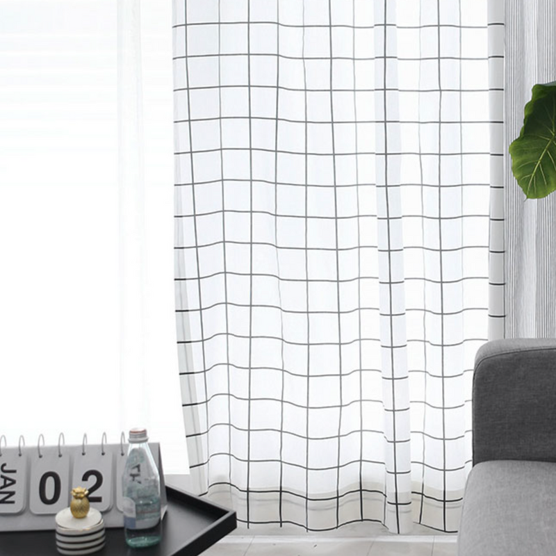 gray check curtain