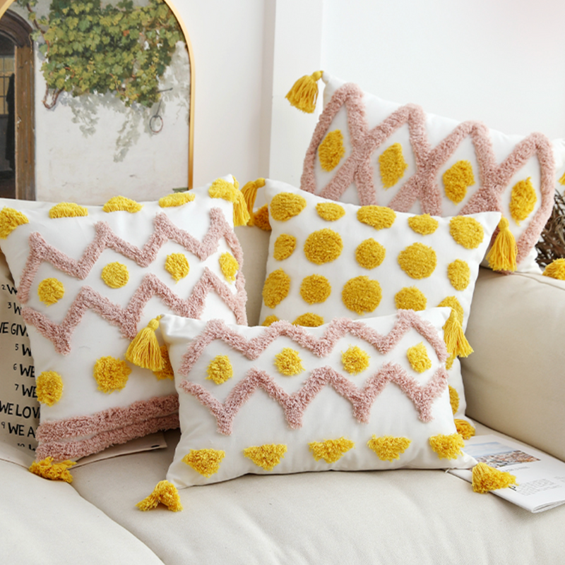 pink × yellow boa cushion