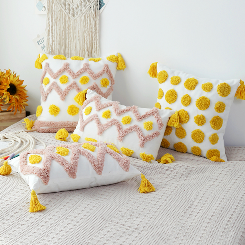pink × yellow boa cushion