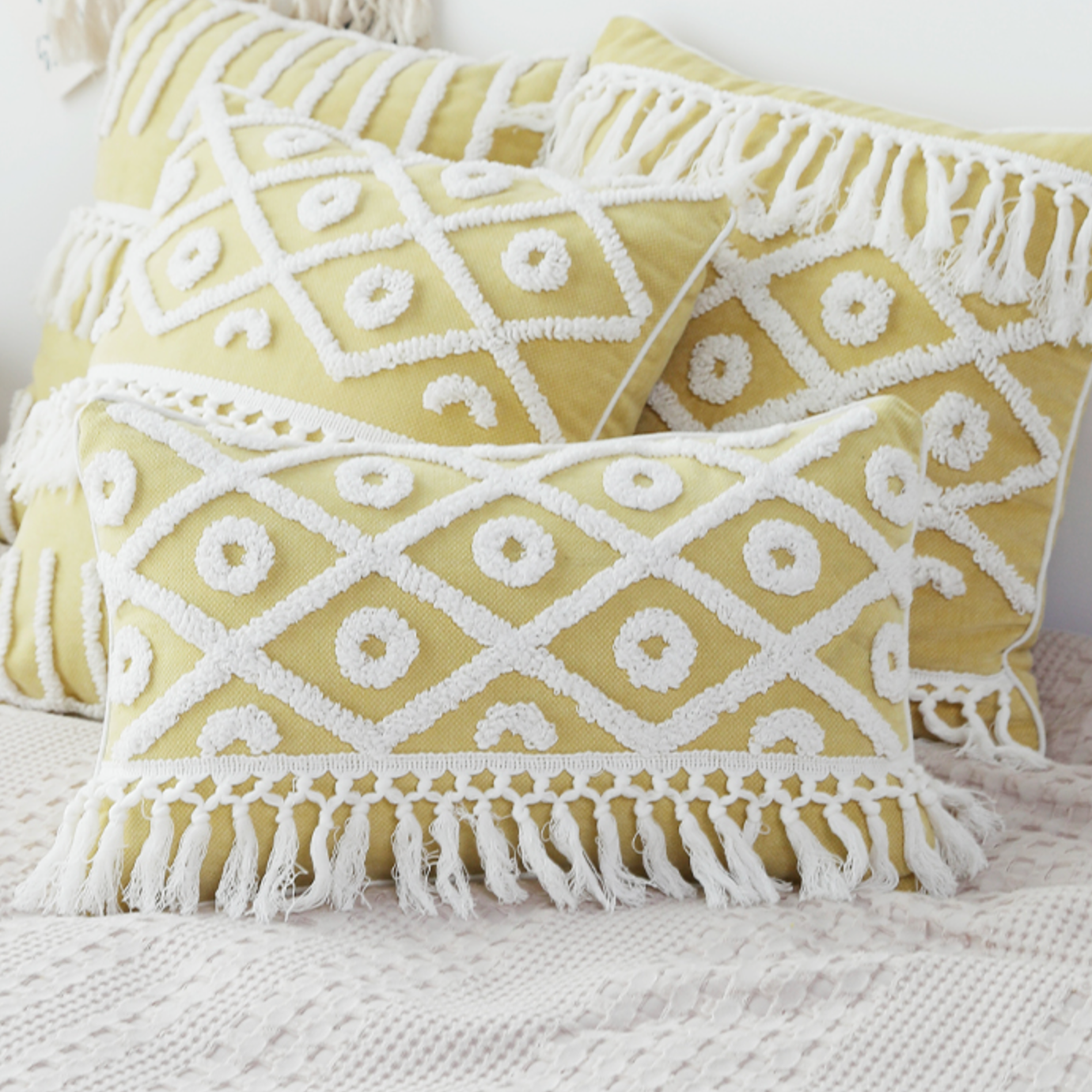 lemon fringe boa cushion