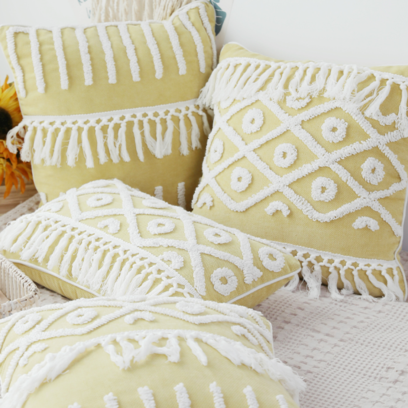 lemon fringe boa cushion