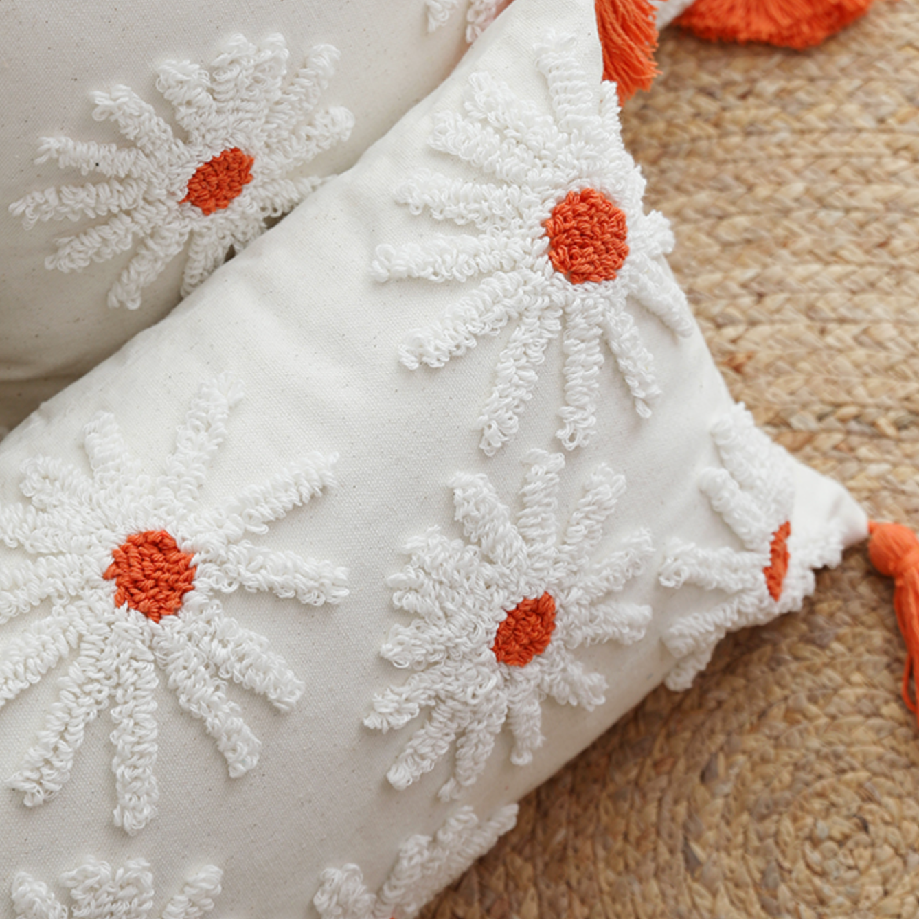 orange daisy boa cushion