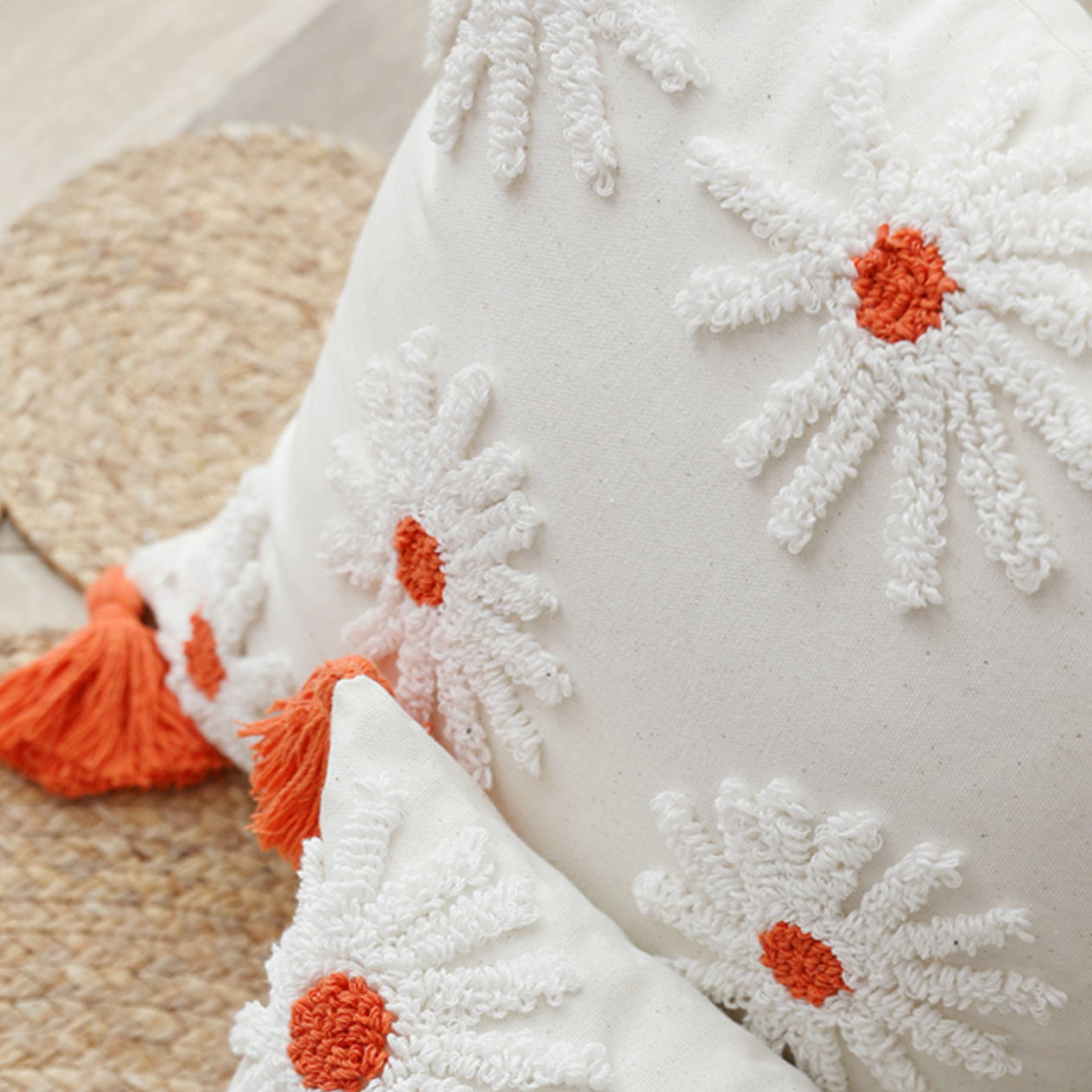 orange daisy boa cushion