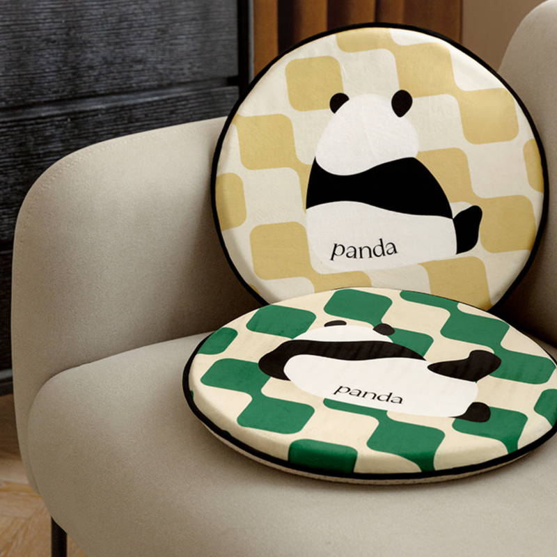 2color panda check round cushion