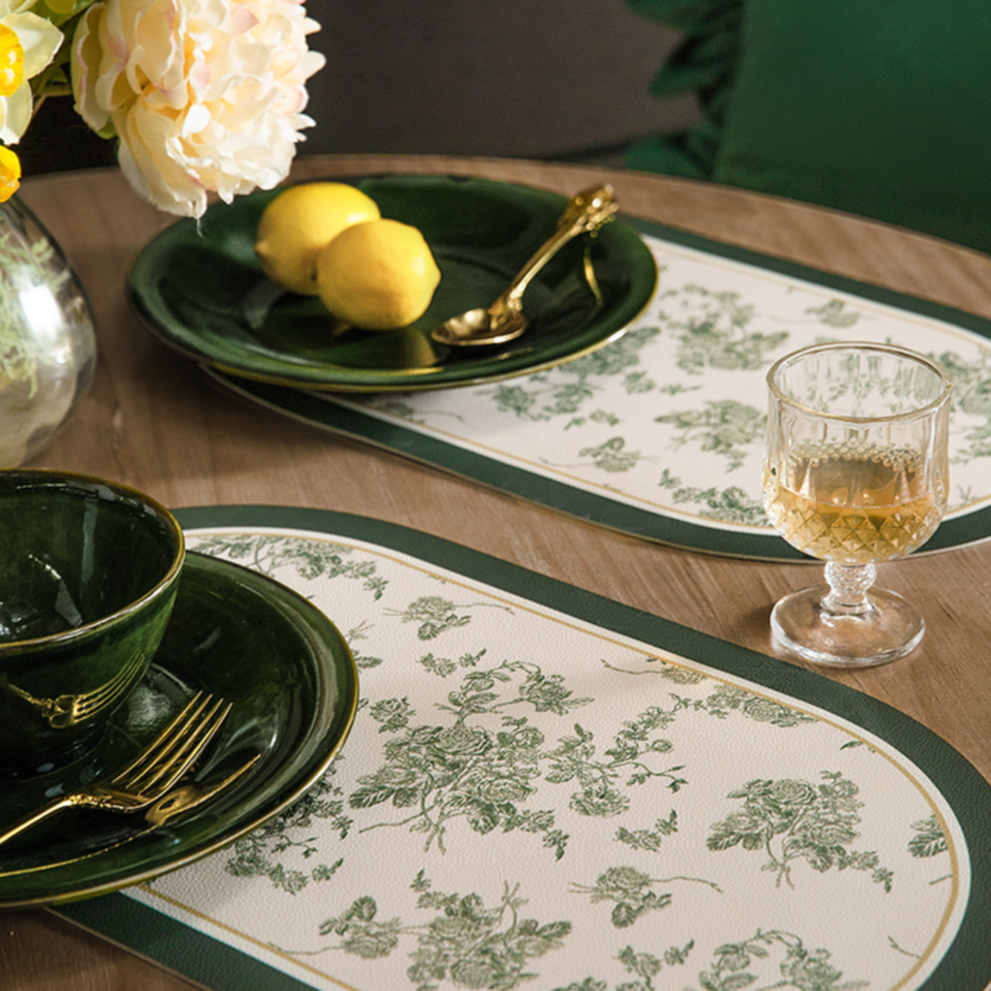 green vintage flower place mat