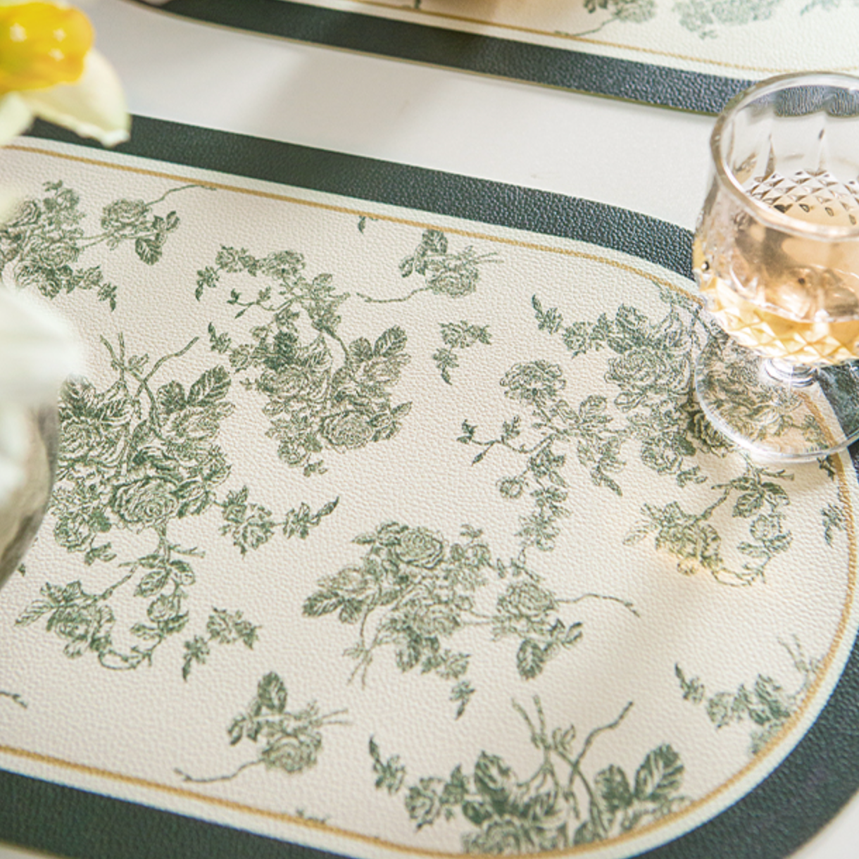 green vintage flower place mat