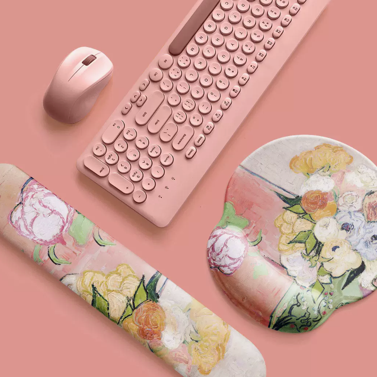 pink flower mouse pad & wrist rest