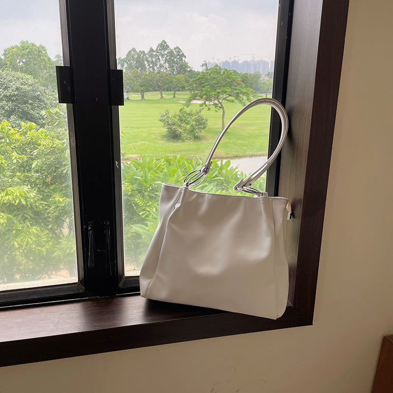 3color wide leather tote bag