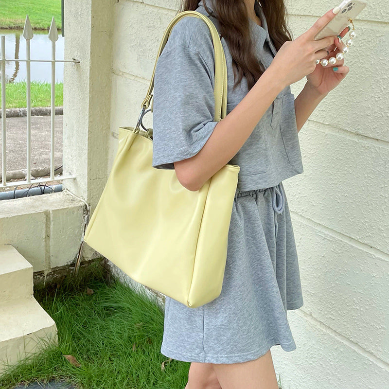 3color wide leather tote bag