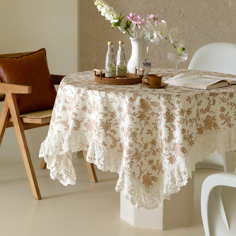 2color french flower velvety table cloth