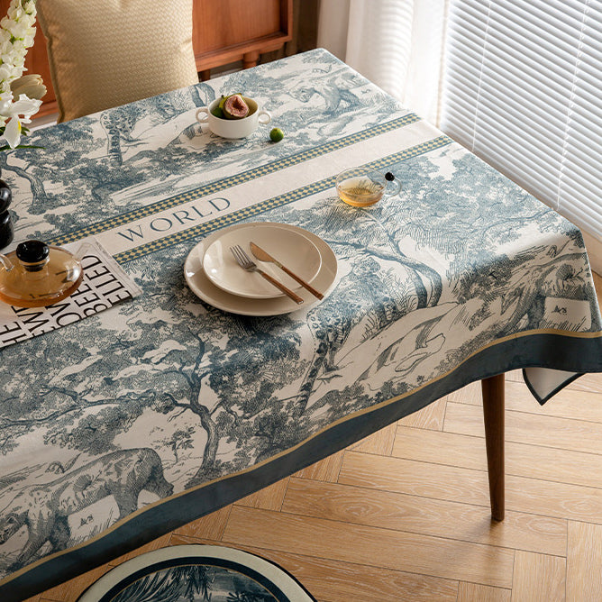 blue retro forest table cloth