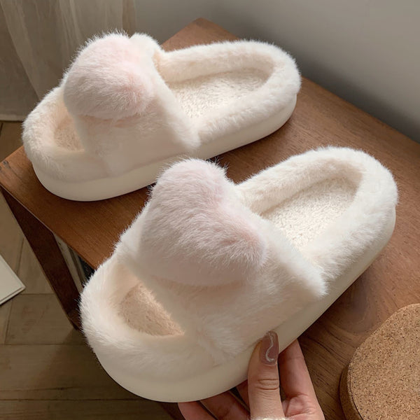 3color fur heart roomshoes