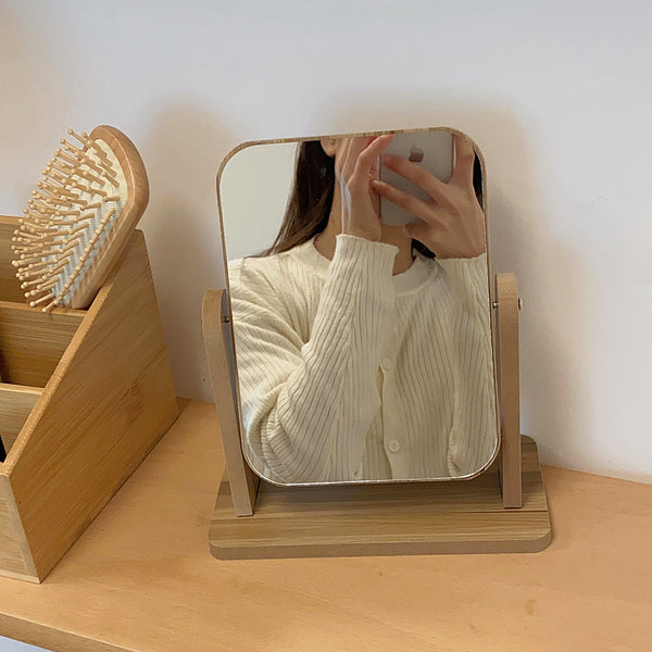 2size wood frame square stand mirror
