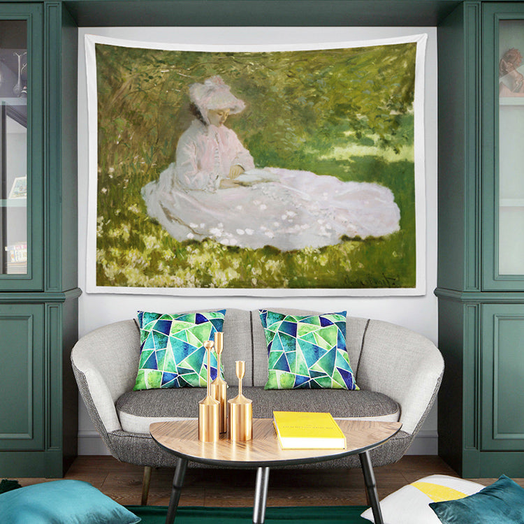 oil paint lady tapestry