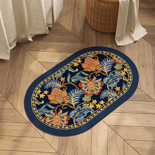 exotic blue flower bath mat