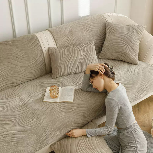 5color velvet wave sofa cover