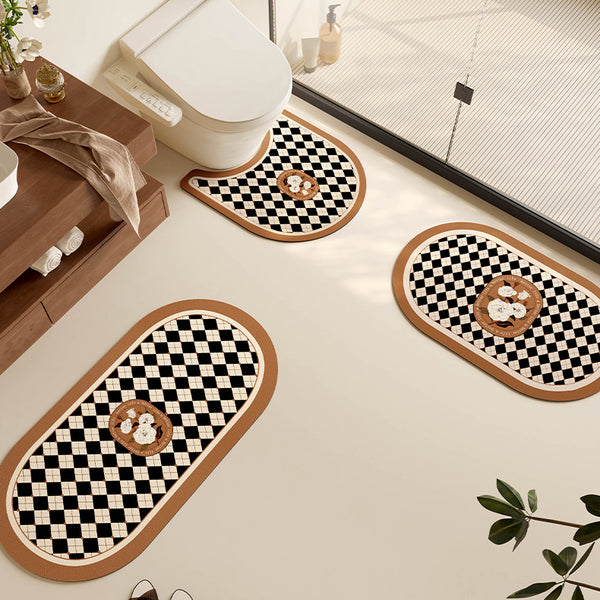 brown diamond checker toilet mat