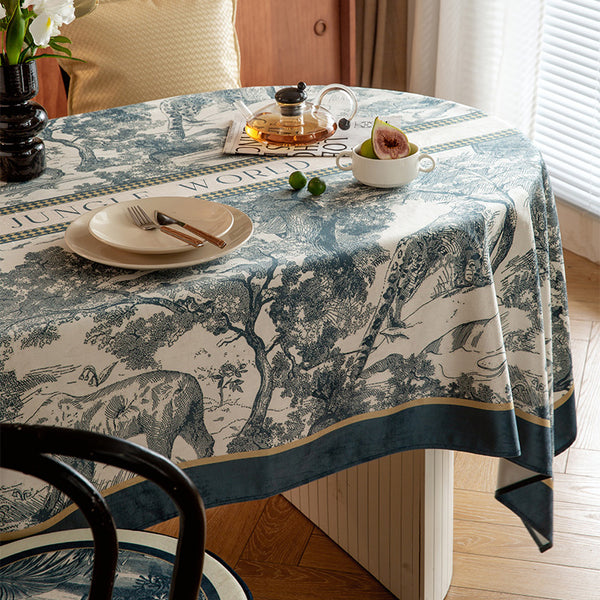 blue retro forest table cloth