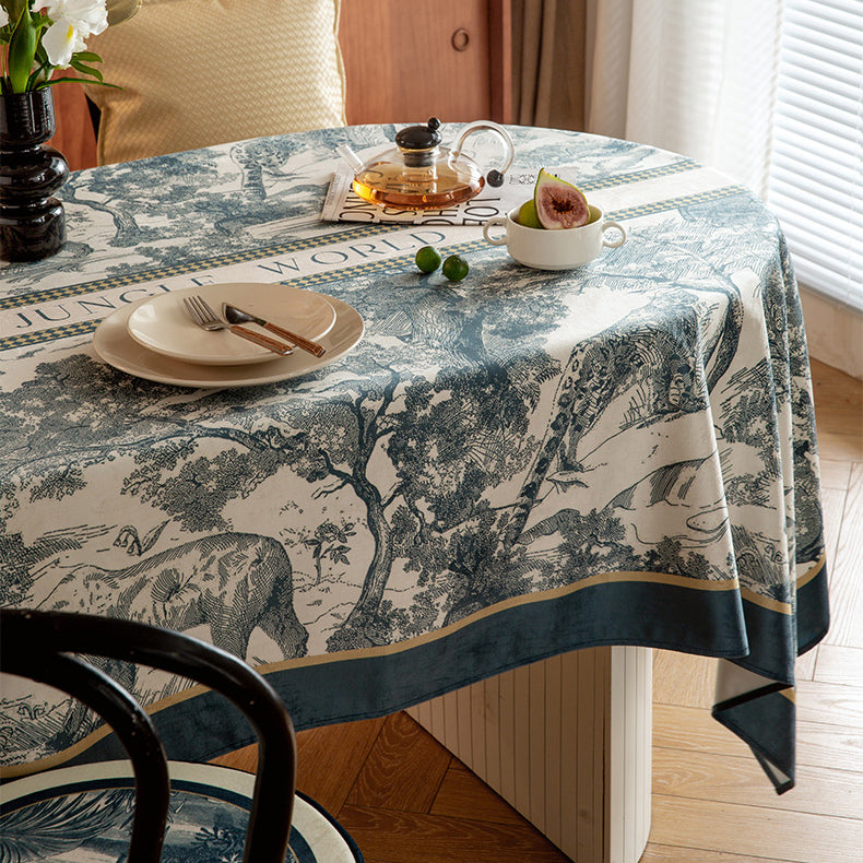 blue retro forest table cloth