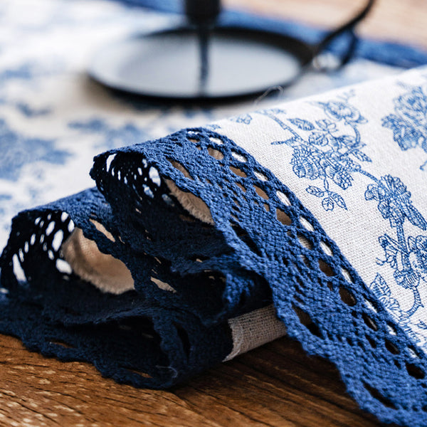 blue flower table runner