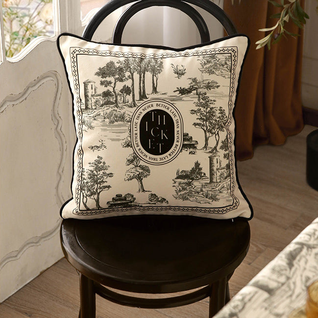 3size black toile de Jouy cushion