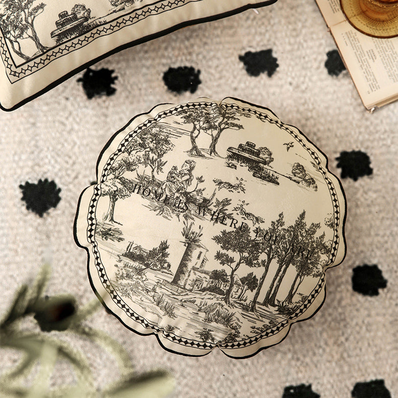3size black toile de Jouy cushion