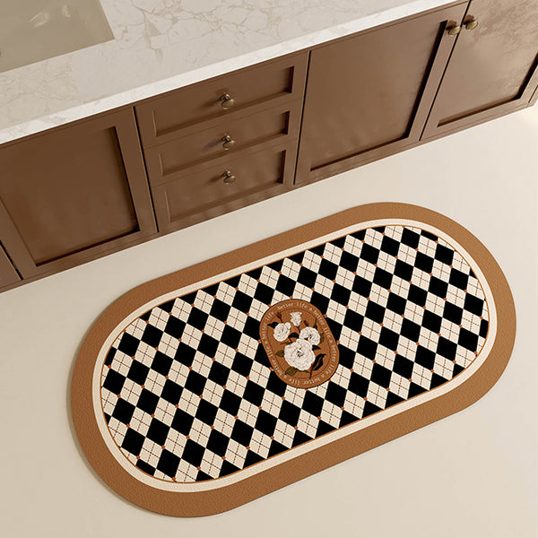 brown diamond checker toilet mat
