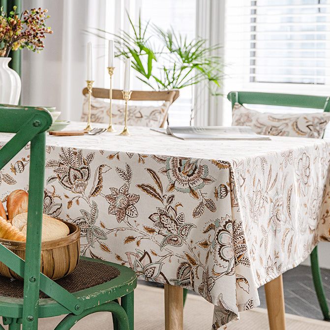 brown botanical table cloth