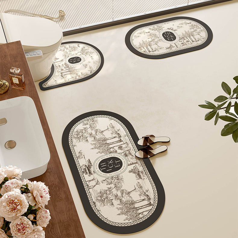 black toile de Jouy toilet mat