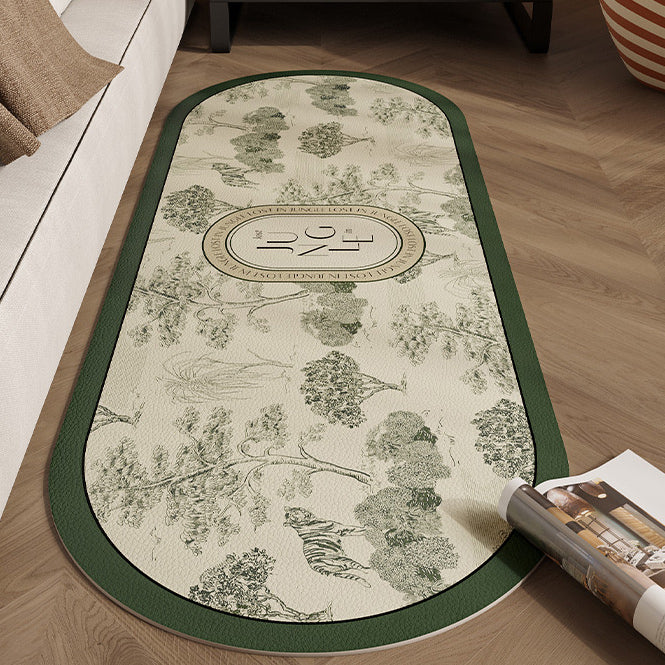 green retro forest floor mat