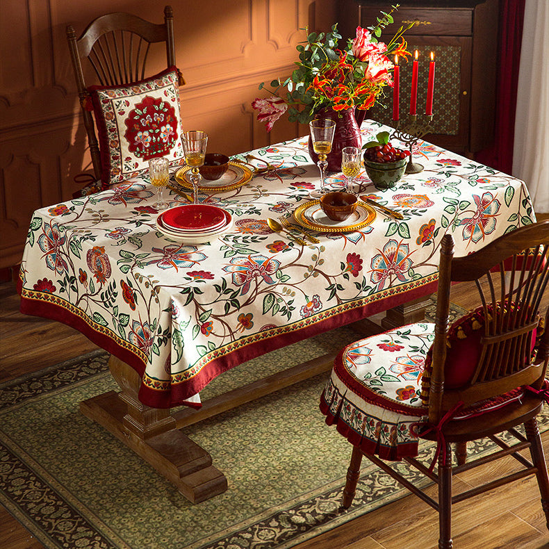 2design dark red vintage flower table cloth