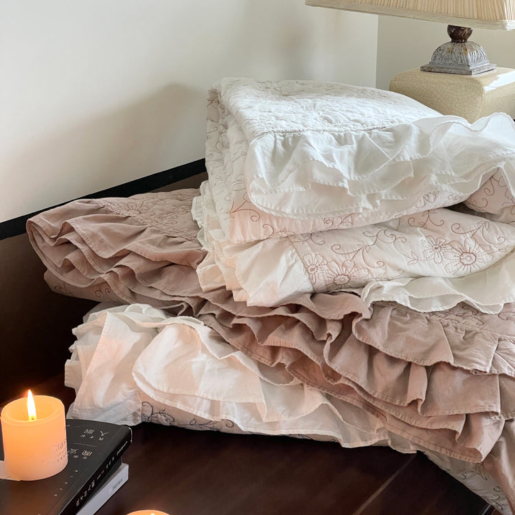 2color cotton flower quilt & pillow sheets set
