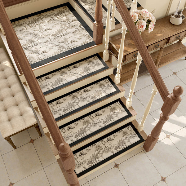 black toile de Jouy step mat