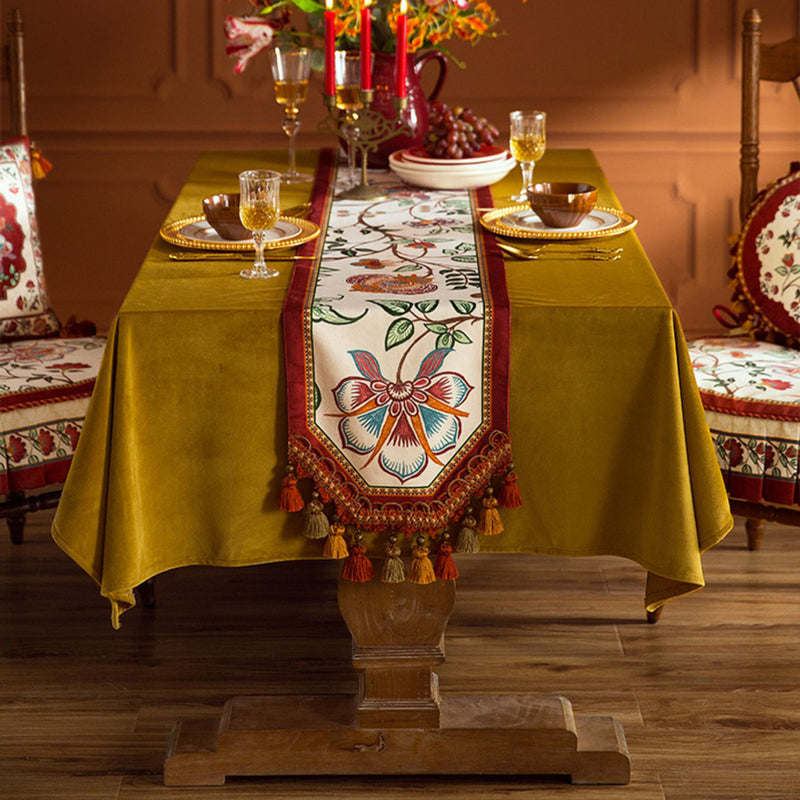 2design dark red vintage flower table runner