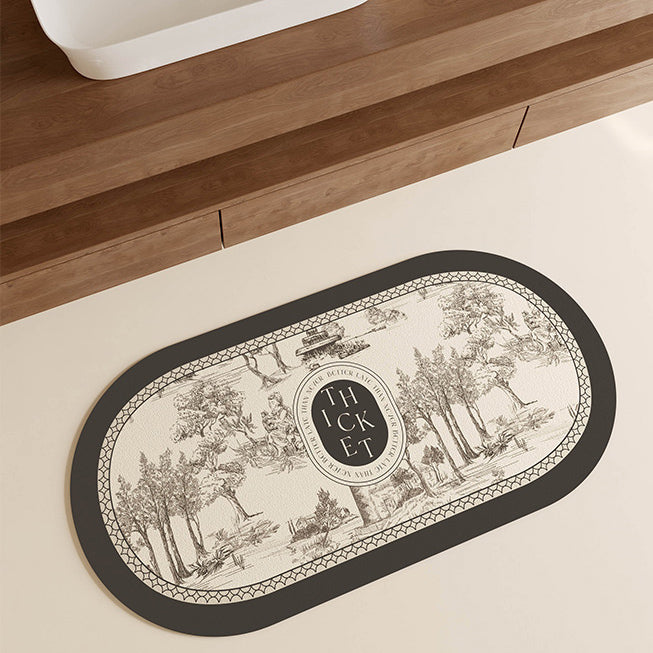 black toile de Jouy toilet mat