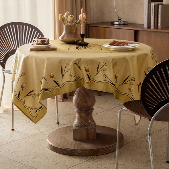 art mustard tulip table cloth