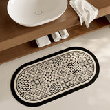 black flower tile toilet mat