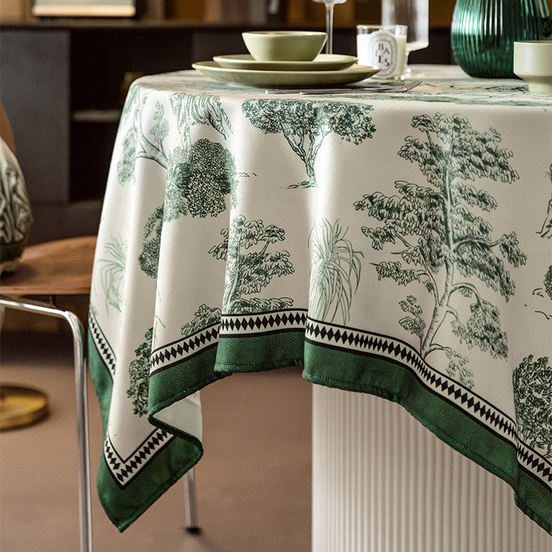 green retro forest table cloth