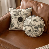 3size black toile de Jouy cushion