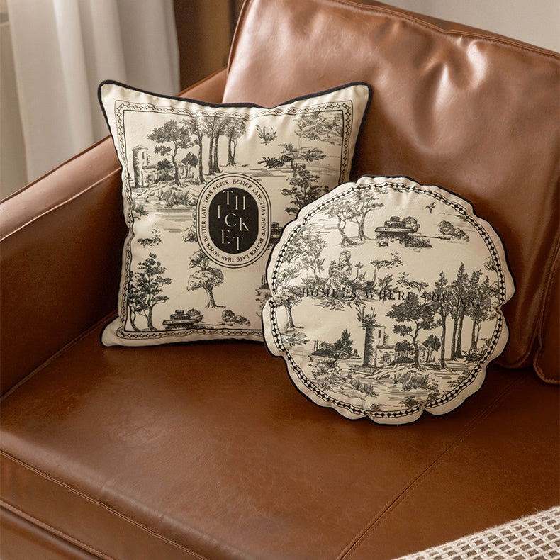 3size black toile de Jouy cushion