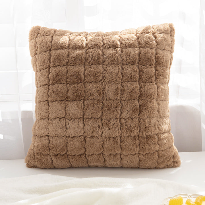 4color block fur cushion