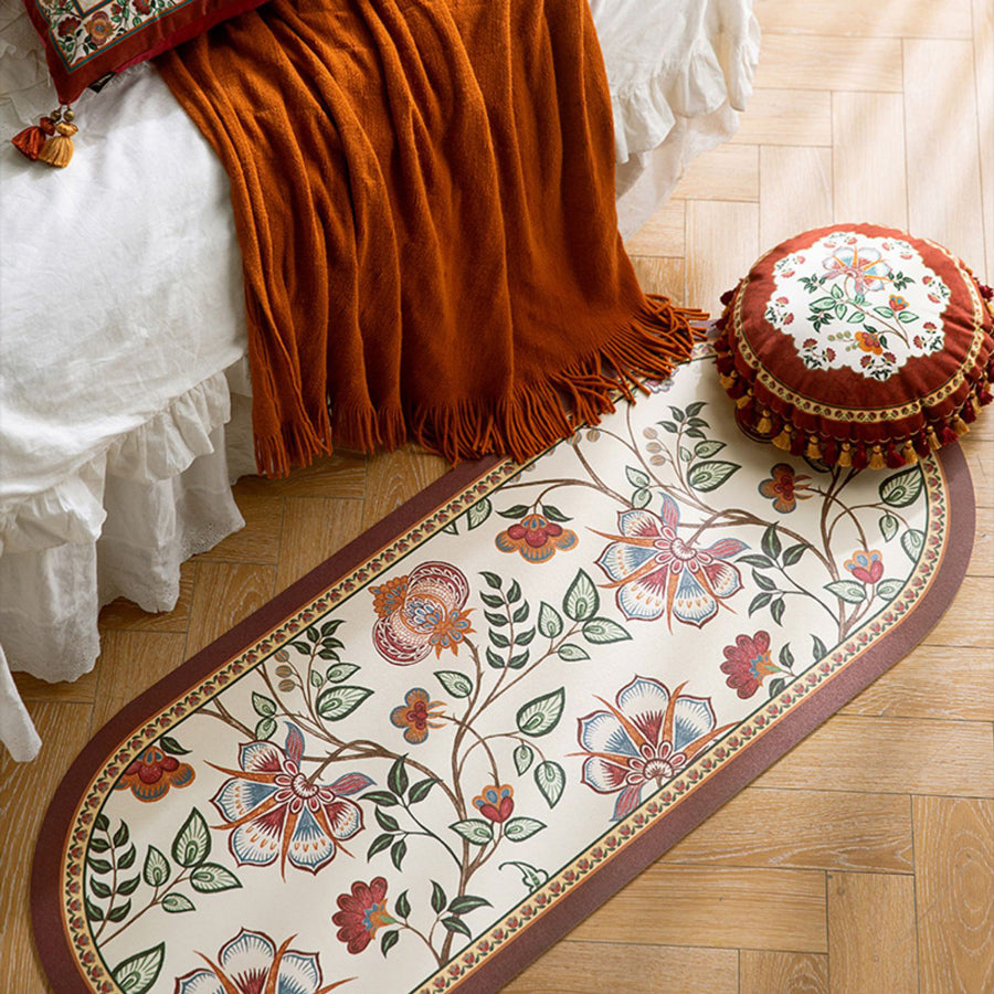 dark red vintage flower floor mat