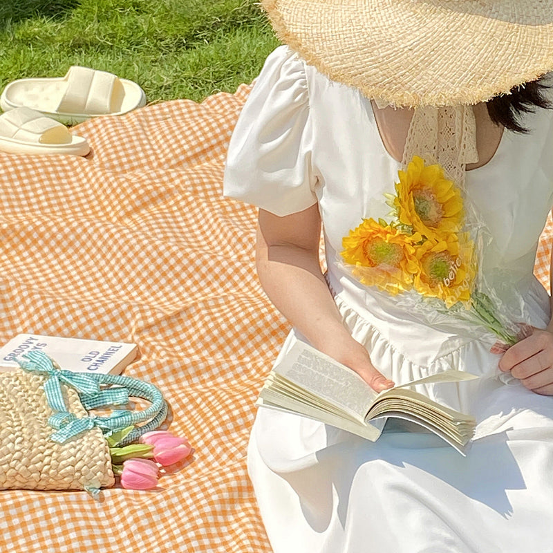 natural gingham check picnic cloth