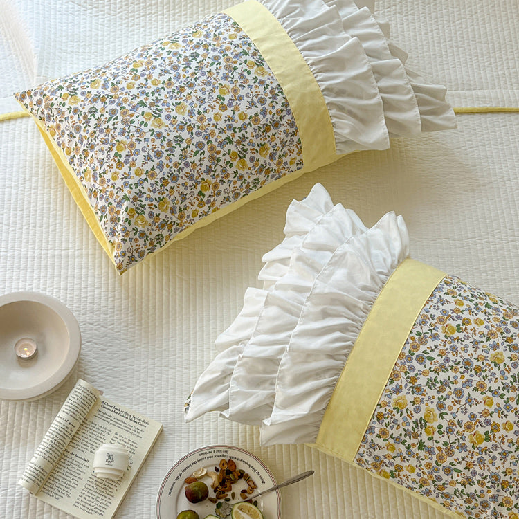 4design flower frill quilt & pillow sheets set