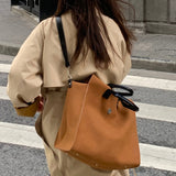 camel suede tote bag