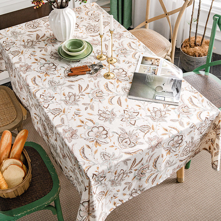 brown botanical table cloth