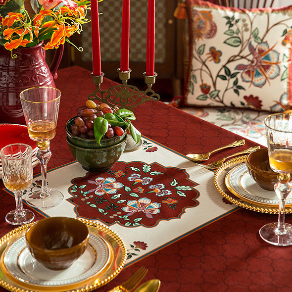 2design dark red vintage flower table cloth