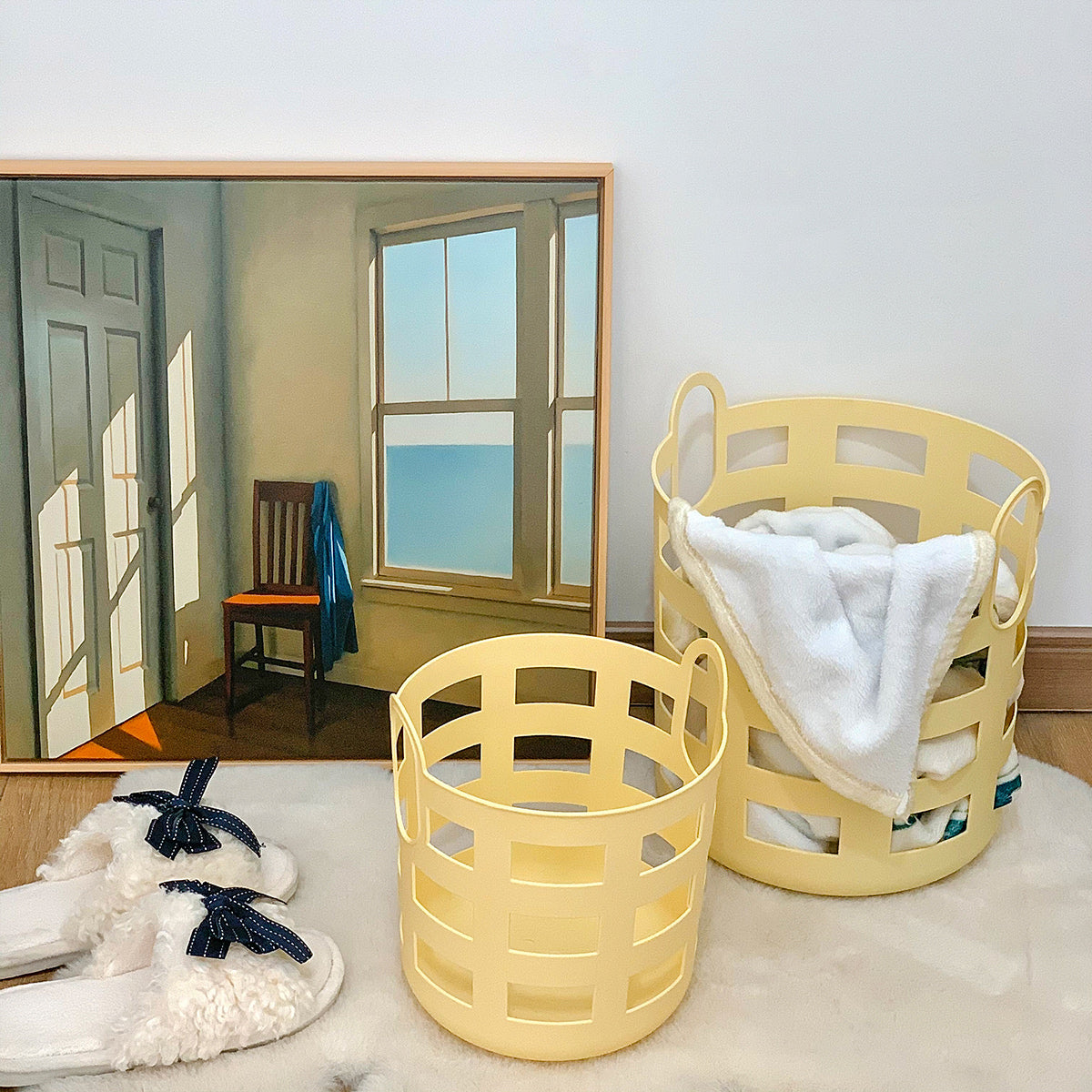 3size simple yellow basket