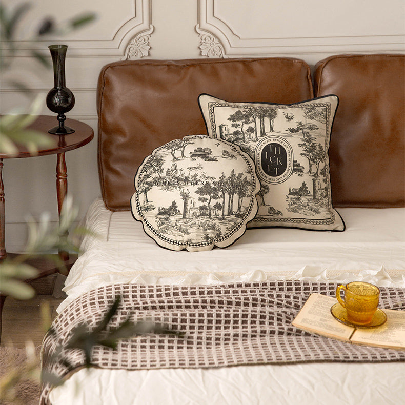 3size black toile de Jouy cushion