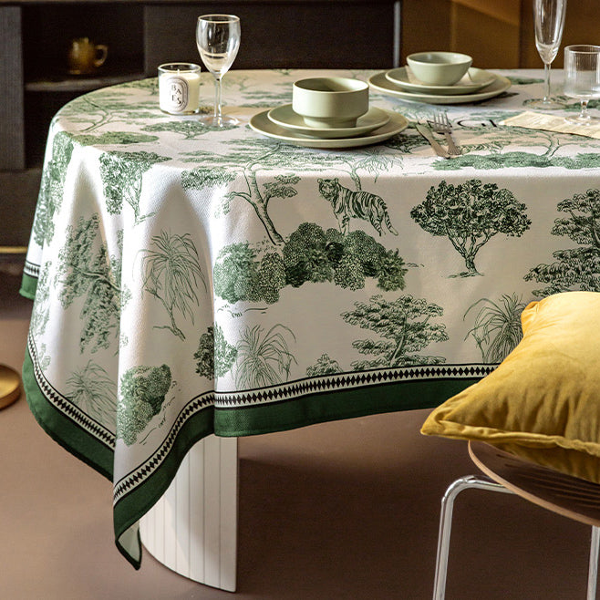 green retro forest table cloth